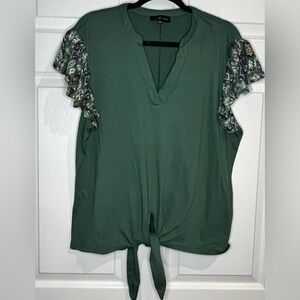 Almost Famous Women’s Green tie front top with Flutter Sleeves - Size XL